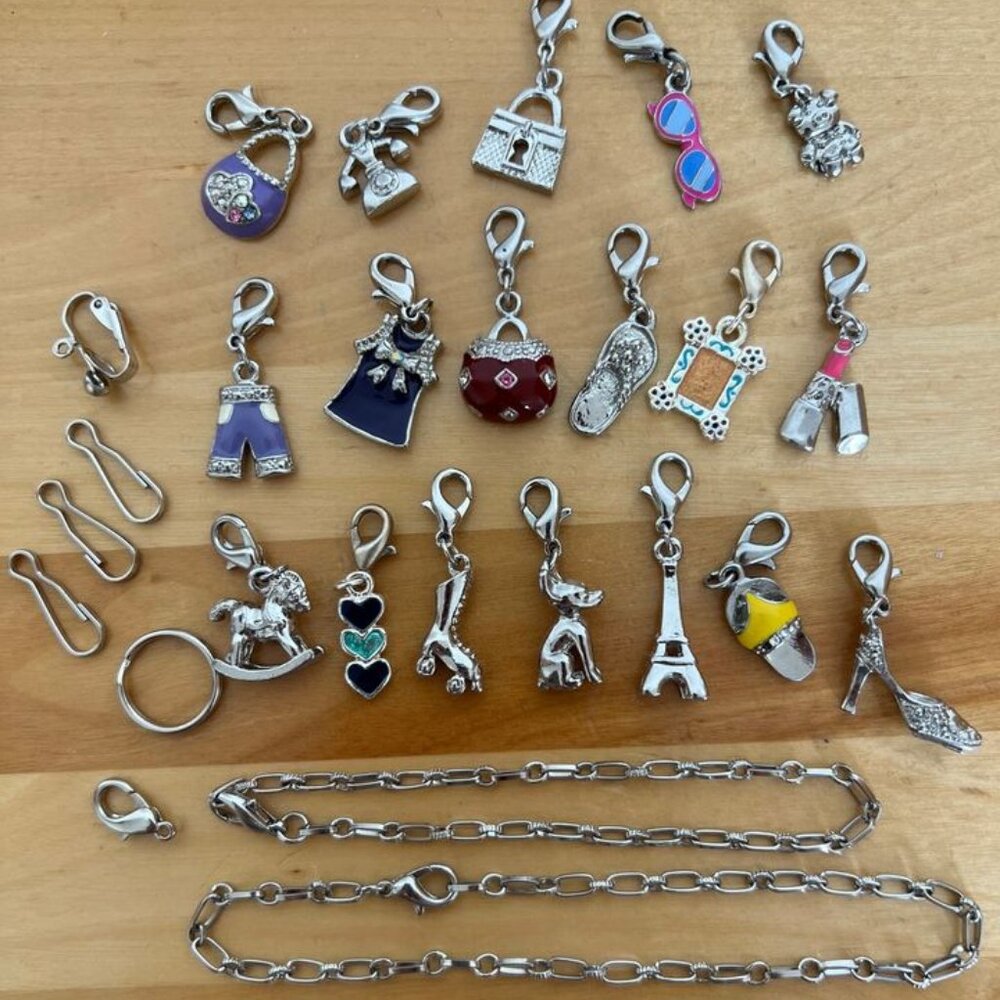 Metal Charm Bracelet Jewelry Set (2 Bracelet Chains, 18 Charms)